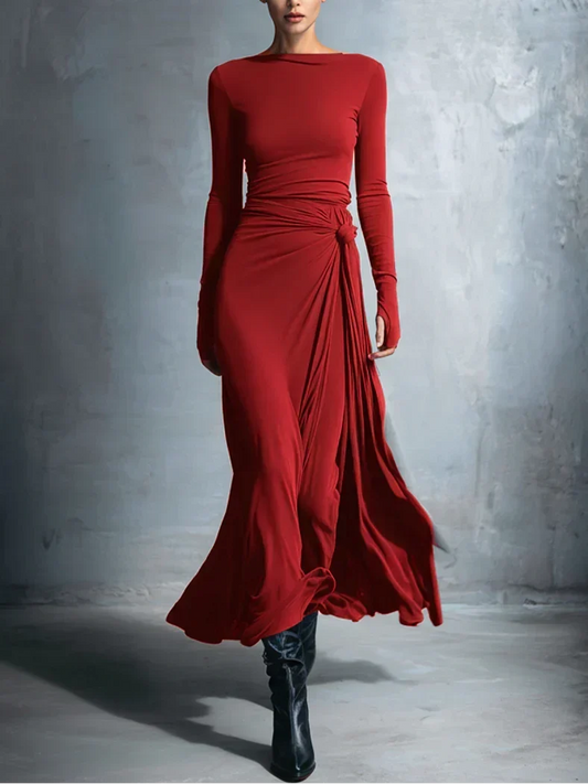 Vestido Maxi con Nudo Lateral