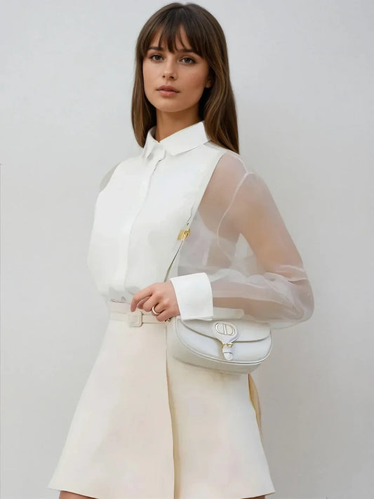 Top de Organza Transparente con Mangas Abullonadas