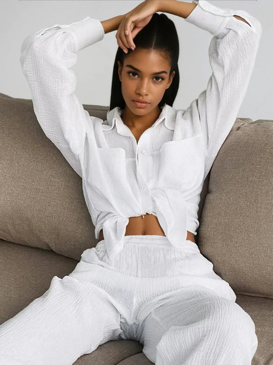 Conjunto de Algodón de Camisa y Pantalón Holgado