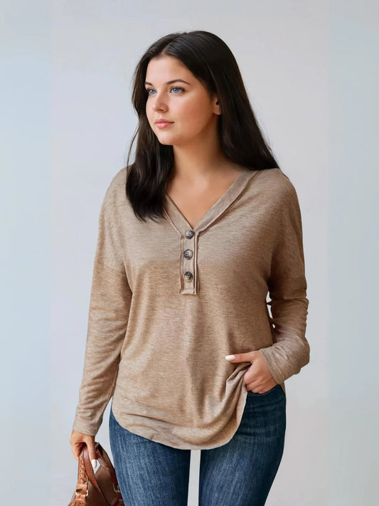 Camisa Oversize con Cuello en V Talla Grande