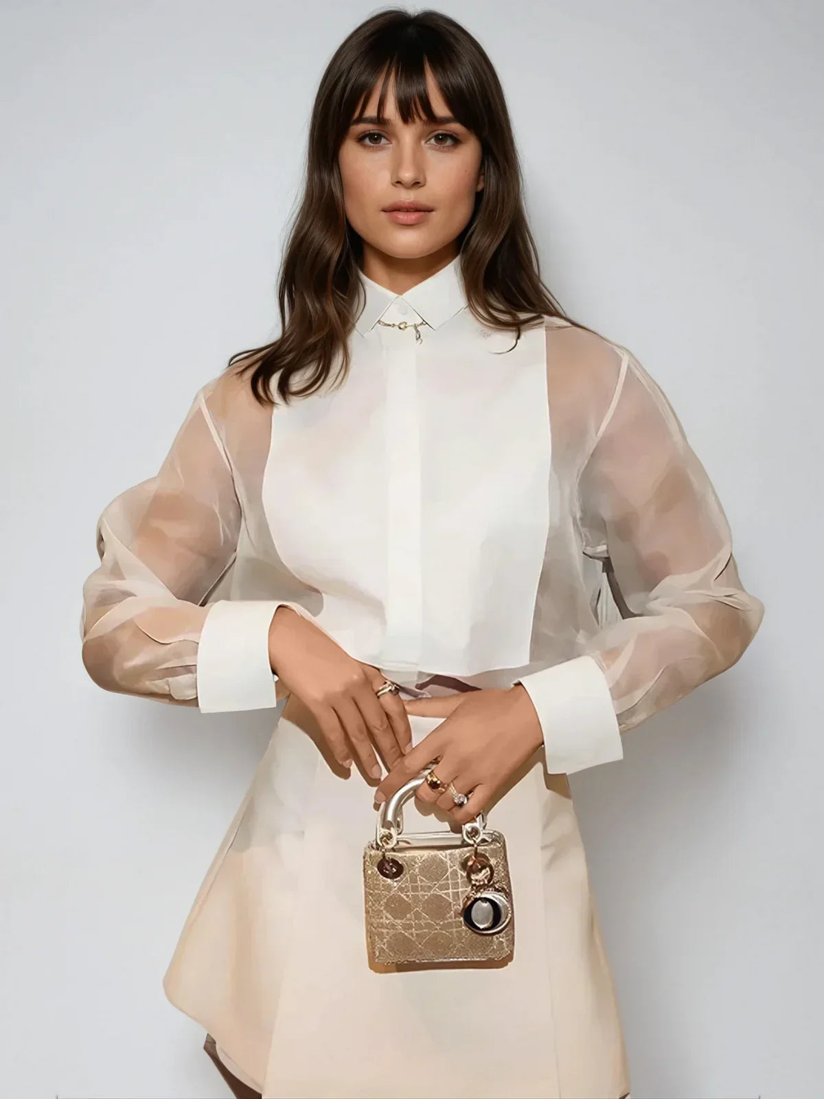 Top de Organza Transparente con Mangas Abullonadas