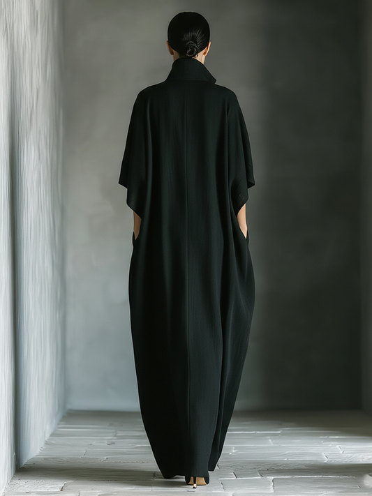 Costanza | Vestido Maxi Negro con Mangas Kimono y Escote en V