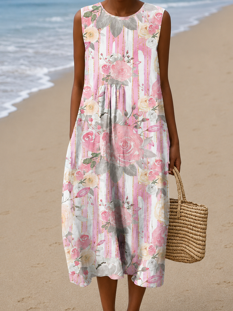 Aria | Vestido Midi de Playa Sin Mangas Estampado para Mujer