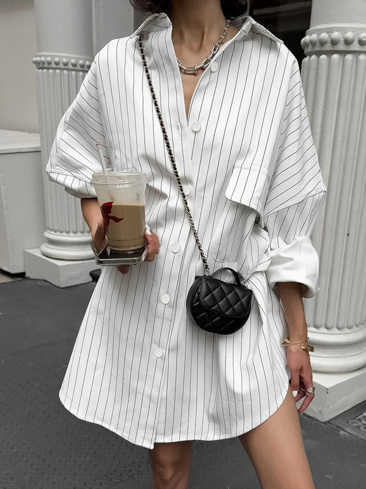 Oversized Striped Shirt with Large Pockets