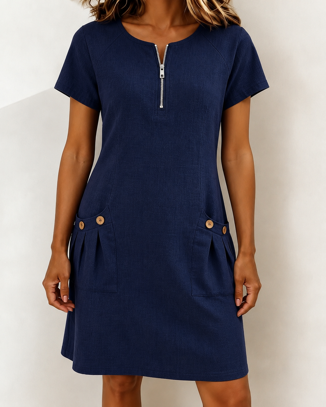 Linda | Vestido de Algodón con Bolsillo de Cremallera