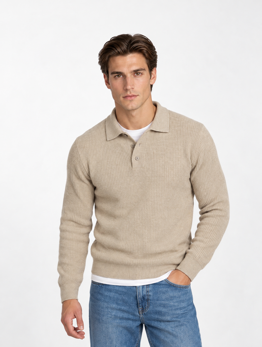 Dzianinowy sweter z kołnierzykiem polo