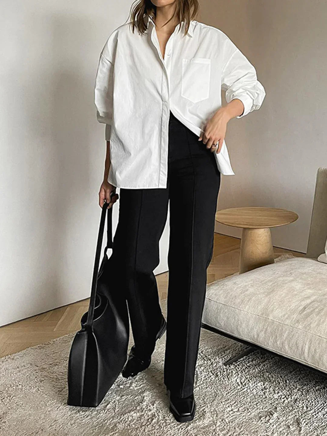 Camicia Lunga Minimalista con Bottoni