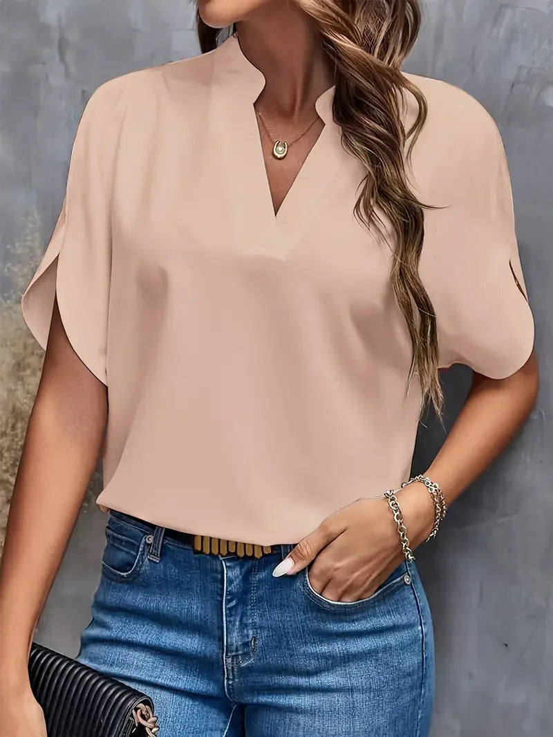 Top casual in chiffon con scollo rotondo