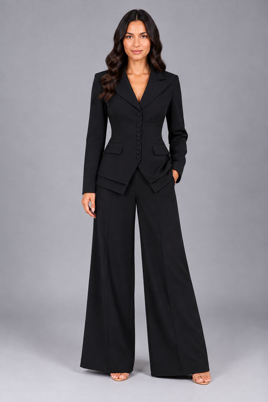 Anselma | Conjunto de Dos Piezas con Blazer de Cintura Marcada y Pantalón Palazzo