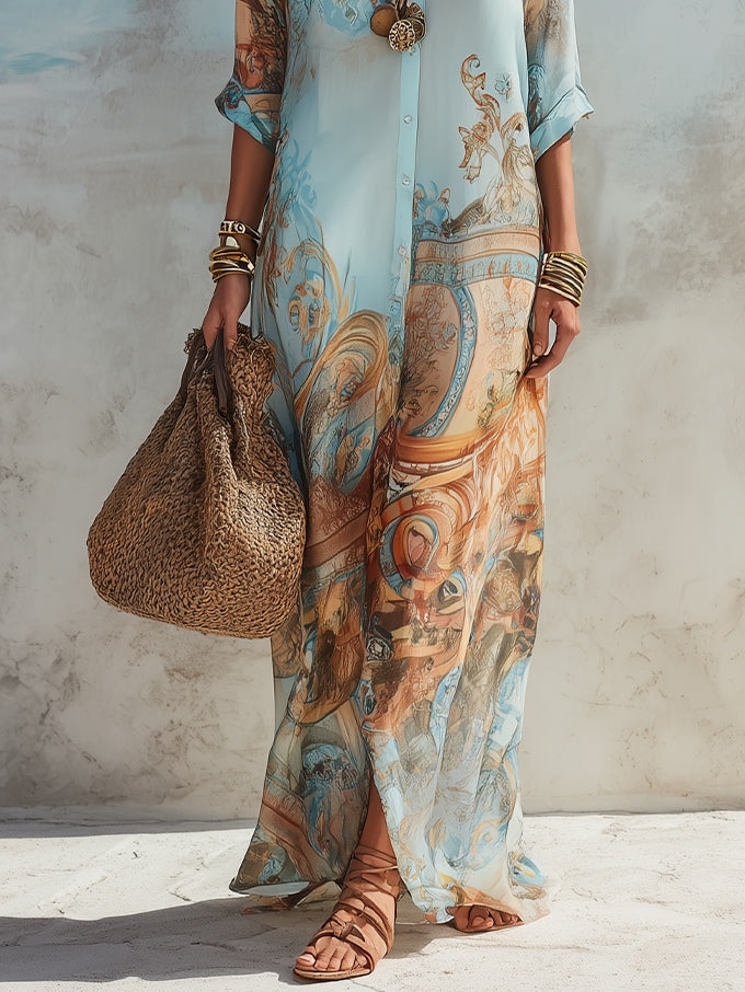 Marguerite | Vestido Maxi de Flores Azules