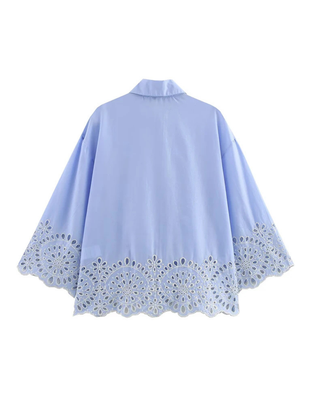 Embroidered Shirt with Cutwork and Lapel