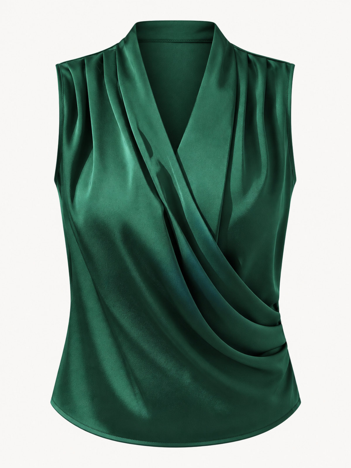 Blusa in raso senza maniche con scollo a V drappeggiato