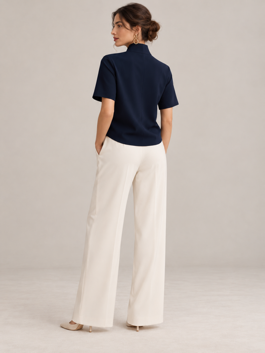 Blusa de Manga Corta con Cuello Alto