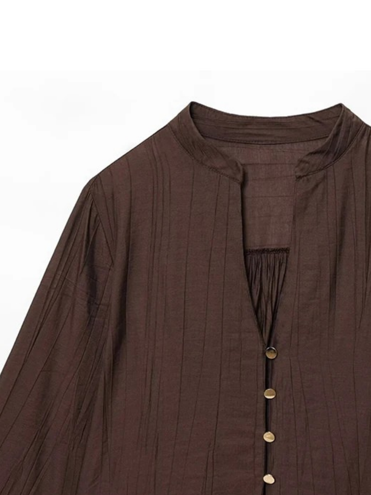 Blusa Abotonada con Cuello en V y Manga Ancha