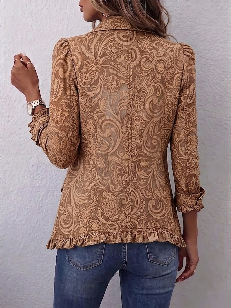 Noemí | Chaqueta Boho Floral Vintage Marrón con Volantes