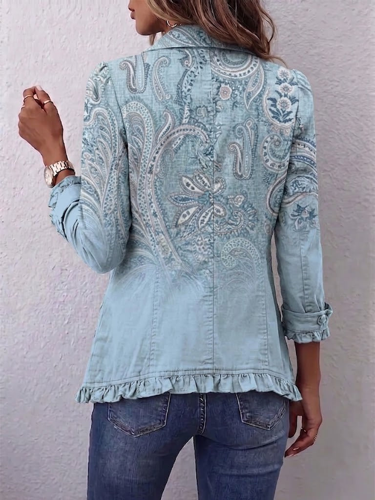 Chaqueta Paisley Vintage Azul Cielo con Volantes