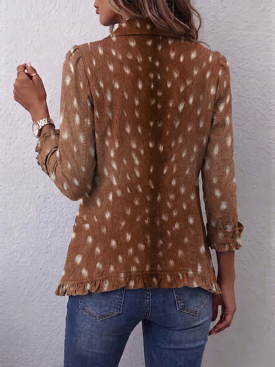 Helena | Chaqueta Boho con Estampado Animal Marrón y Volantes
