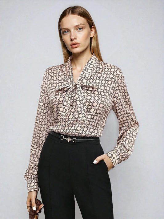 Blusa Estampada con Lazo al Cuello