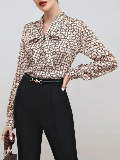 Blusa Estampada con Lazo al Cuello