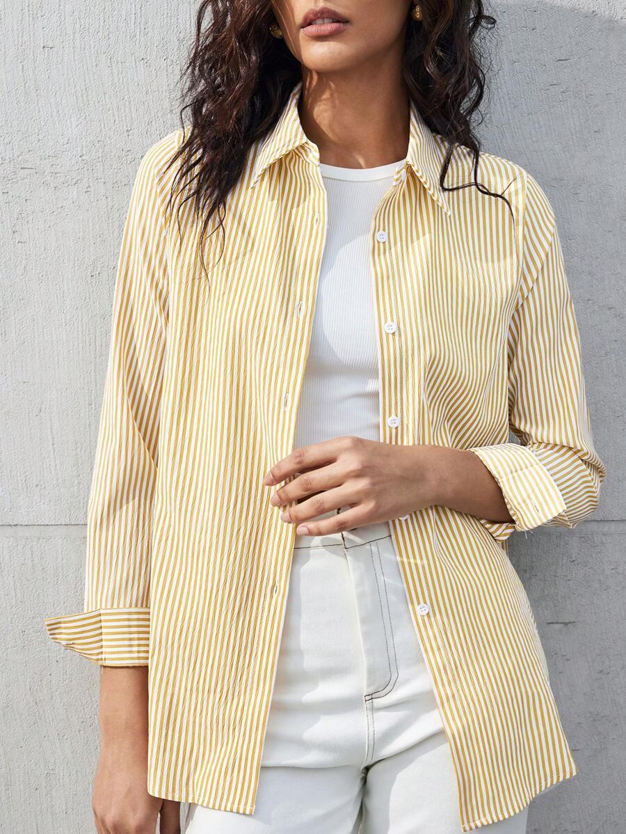 Camicia a righe a maniche lunghe con bottoni