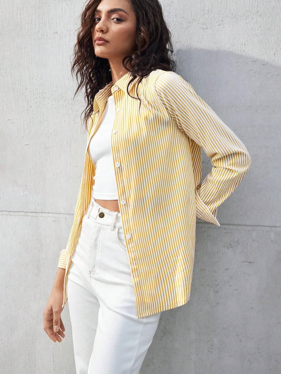 Camicia a righe a maniche lunghe con bottoni