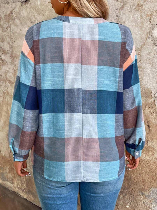 Blusa de Cuadros con Hombros Caídos