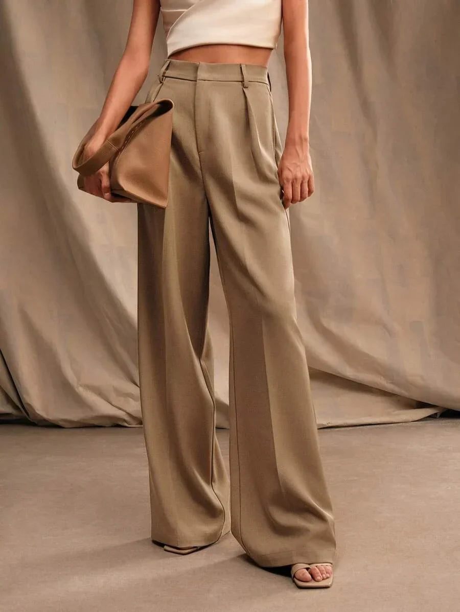 Wide-Leg Pleated Trousers with Zipper