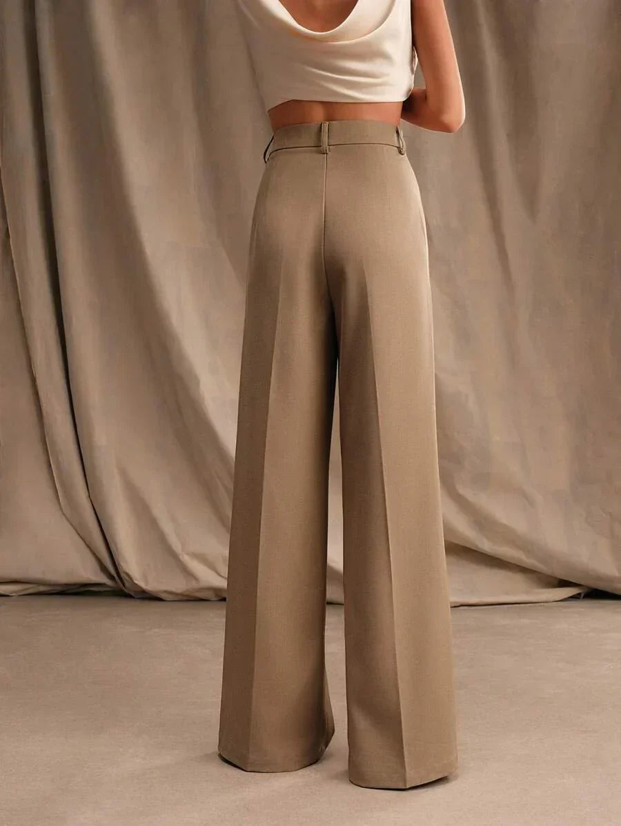 Wide-Leg Pleated Trousers with Zipper
