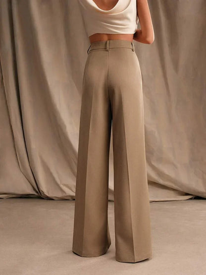 Wide-Leg Pleated Trousers with Zipper
