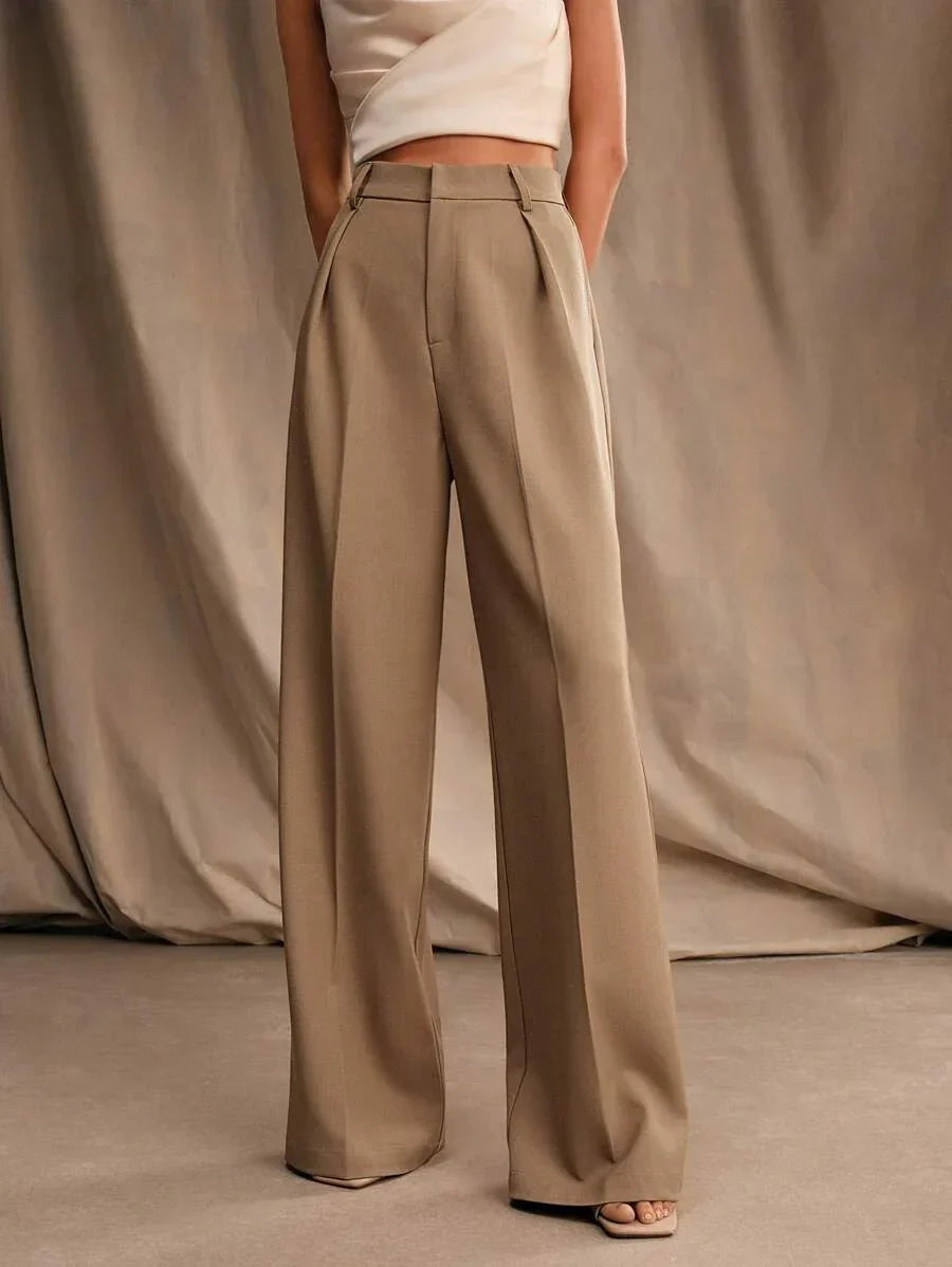 Wide-Leg Pleated Trousers with Zipper
