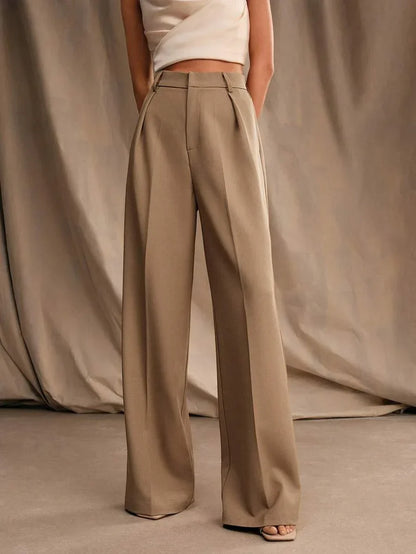 Wide-Leg Pleated Trousers with Zipper