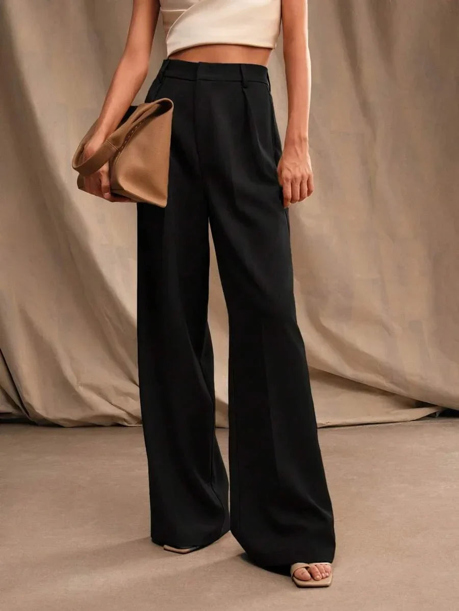 Wide-Leg Pleated Trousers with Zipper
