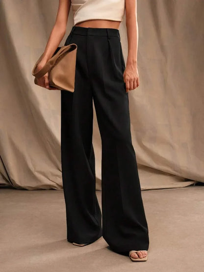 Wide-Leg Pleated Trousers with Zipper