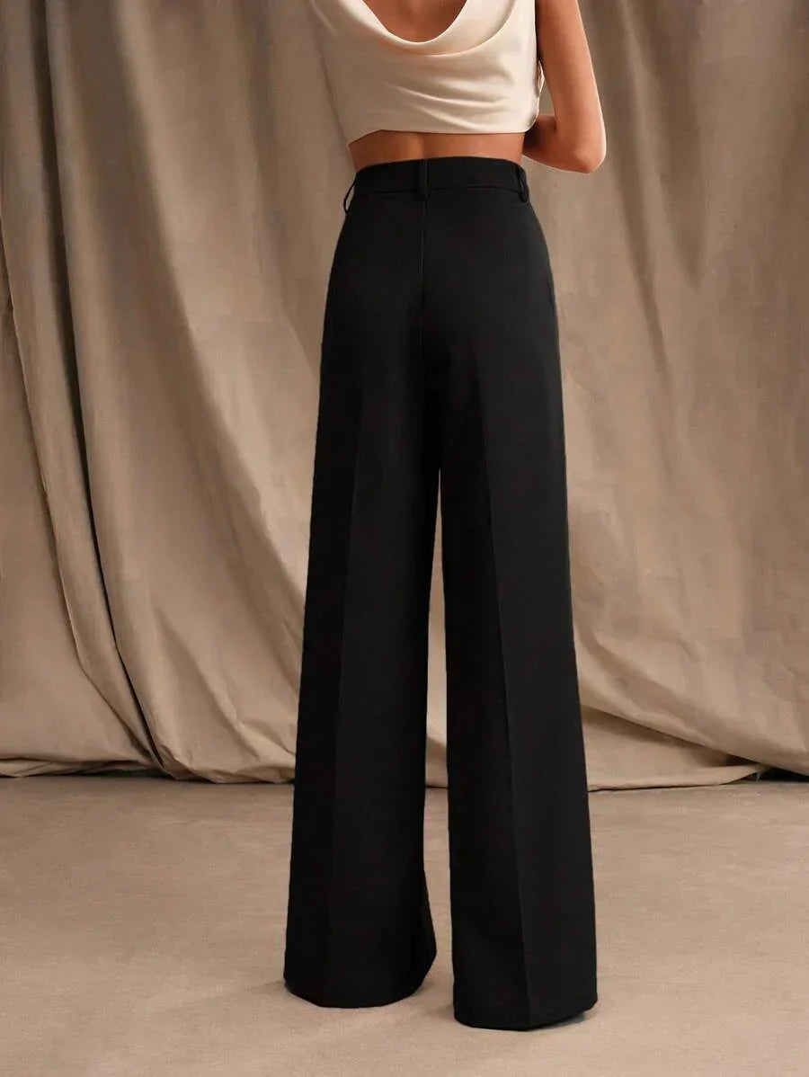 Wide-Leg Pleated Trousers with Zipper