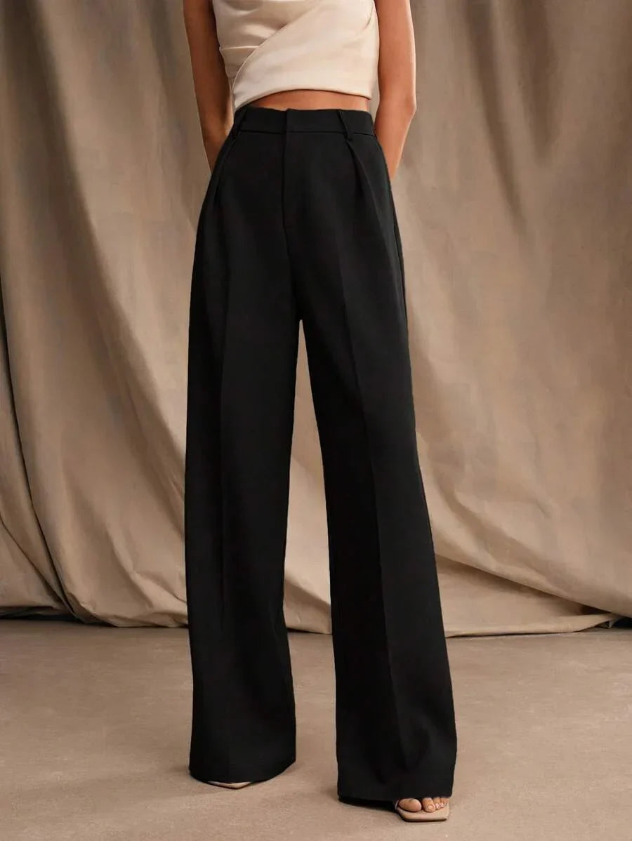Wide-Leg Pleated Trousers with Zipper