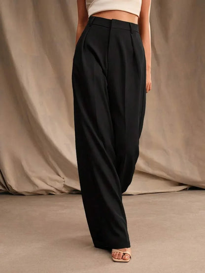 Wide-Leg Pleated Trousers with Zipper