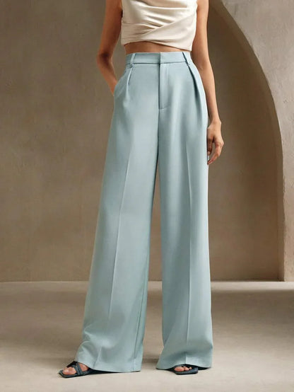Wide-Leg Pleated Trousers with Zipper