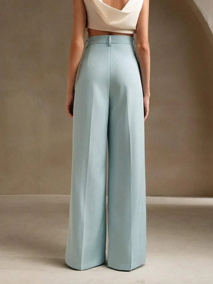 Wide-Leg Pleated Trousers with Zipper