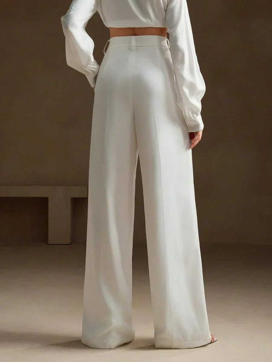 Wide-Leg Pleated Trousers with Zipper