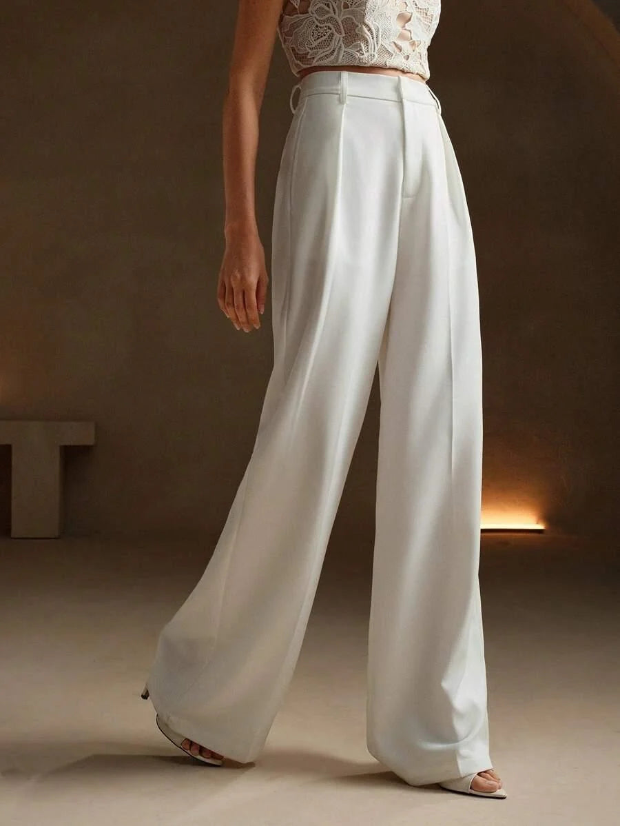 Wide-Leg Pleated Trousers with Zipper
