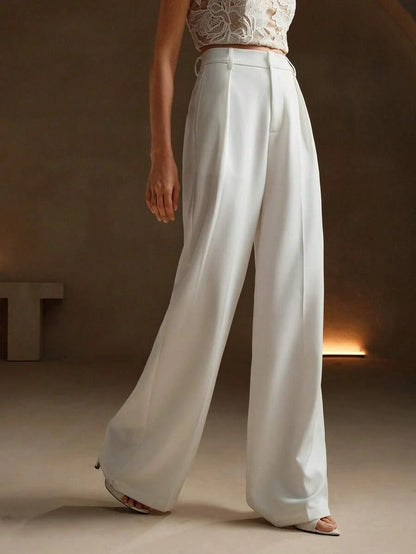 Wide-Leg Pleated Trousers with Zipper