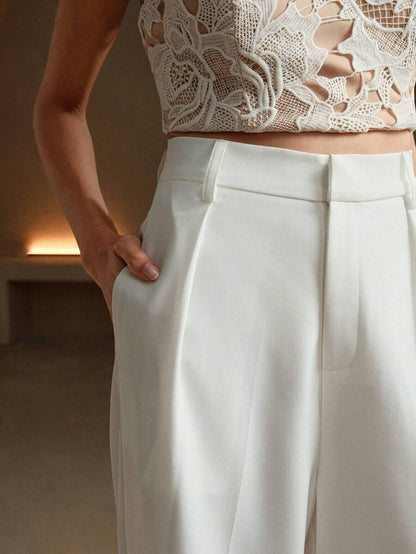 Wide-Leg Pleated Trousers with Zipper