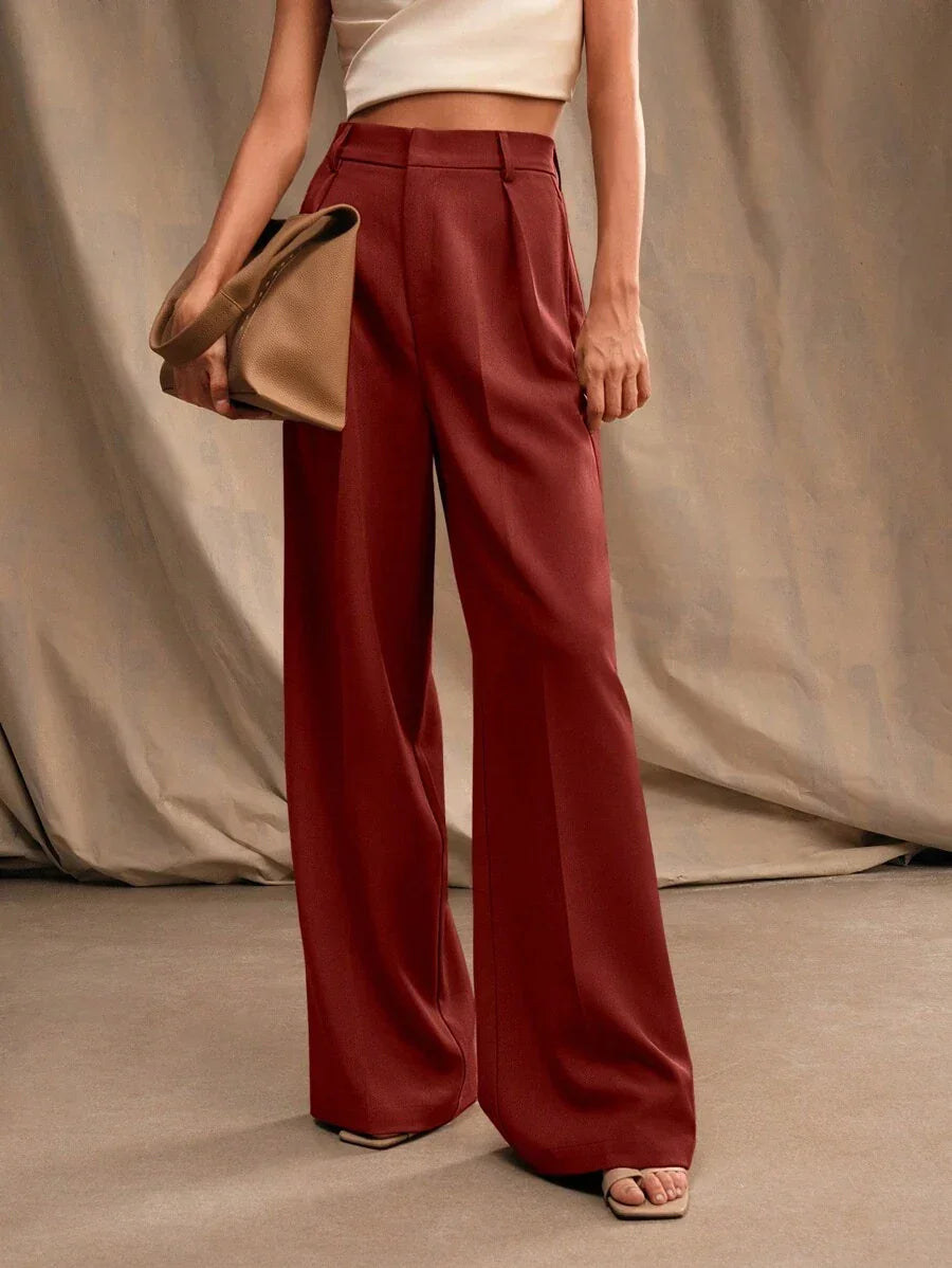 Wide-Leg Pleated Trousers with Zipper