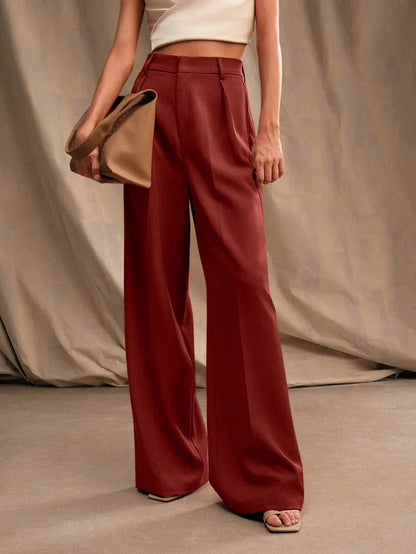 Wide-Leg Pleated Trousers with Zipper