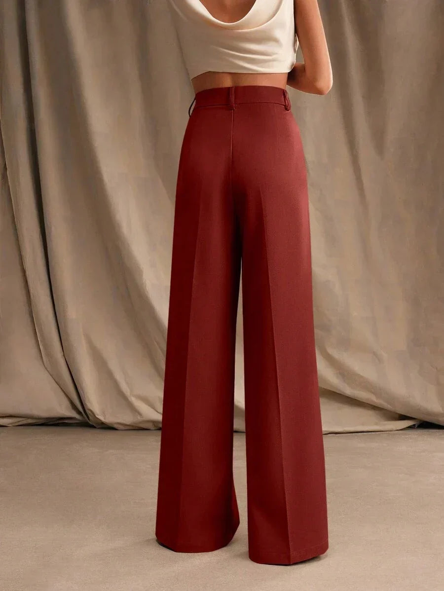 Wide-Leg Pleated Trousers with Zipper