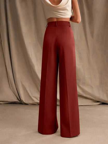 Wide-Leg Pleated Trousers with Zipper