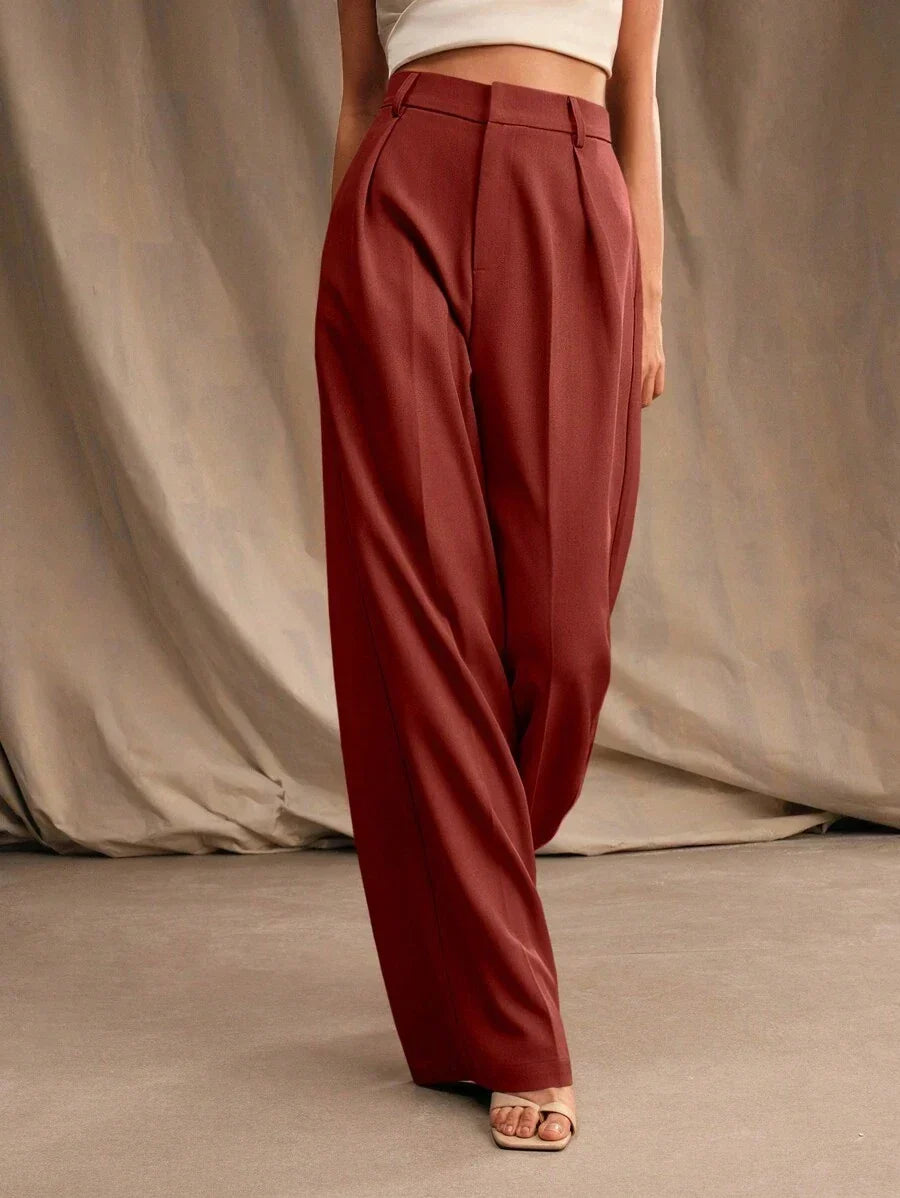 Wide-Leg Pleated Trousers with Zipper