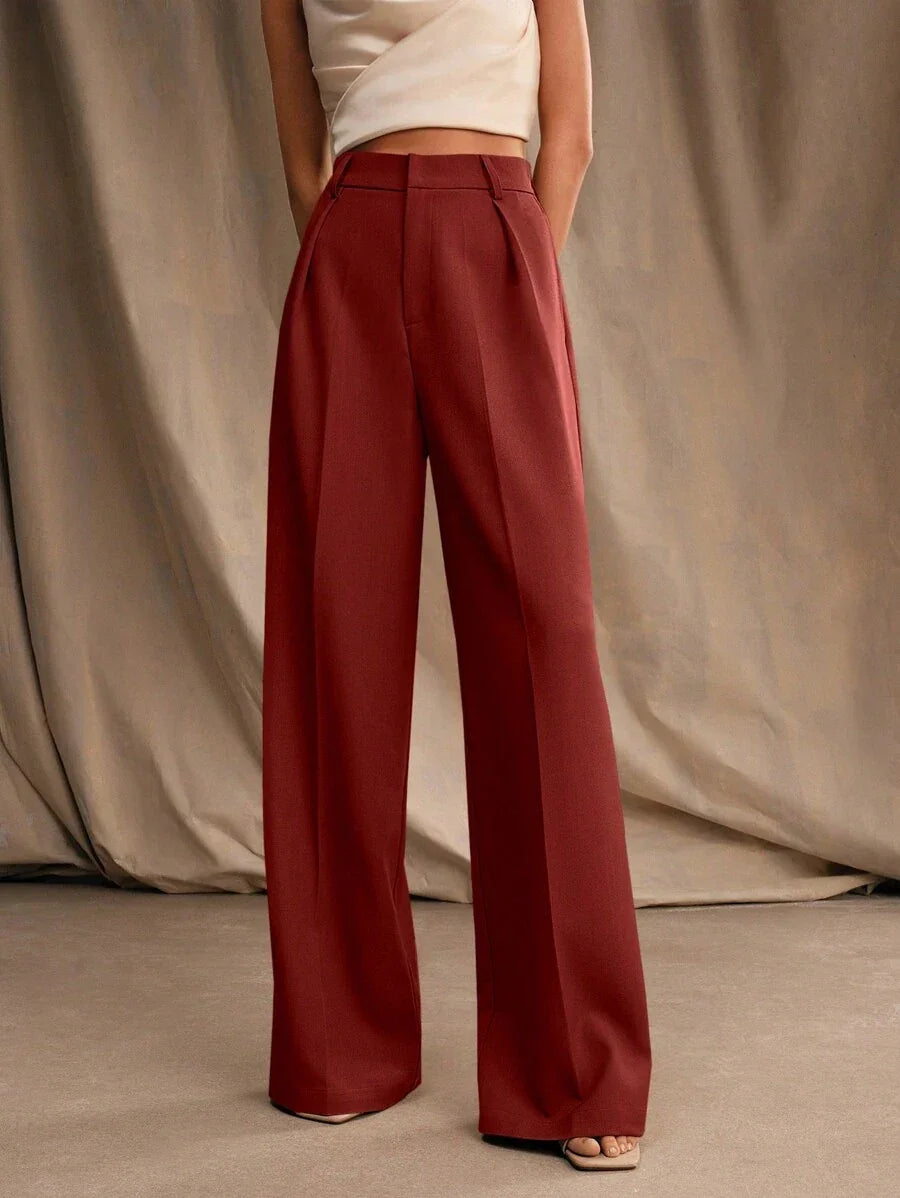 Wide-Leg Pleated Trousers with Zipper