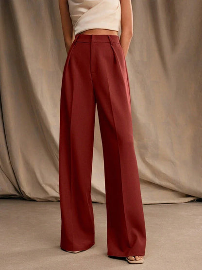 Wide-Leg Pleated Trousers with Zipper