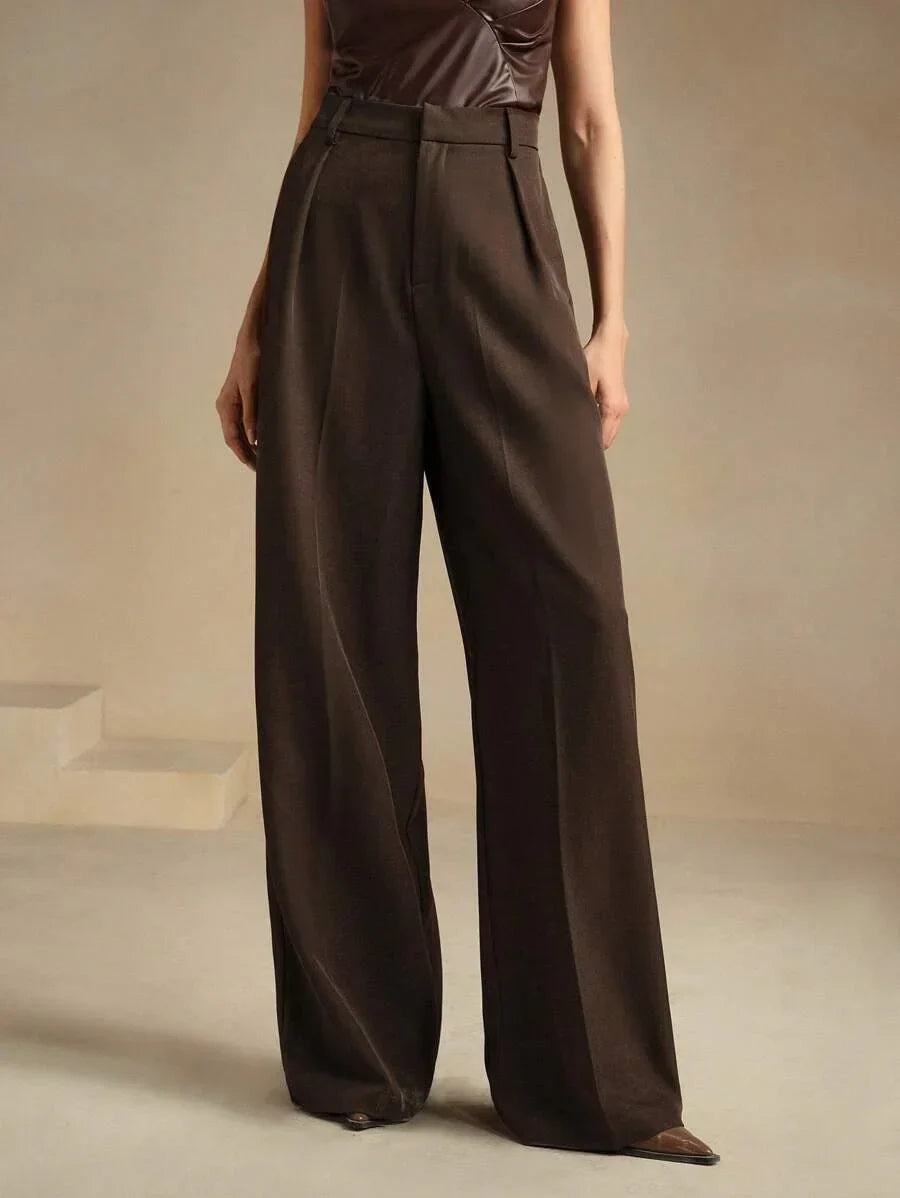 Wide-Leg Pleated Trousers with Zipper